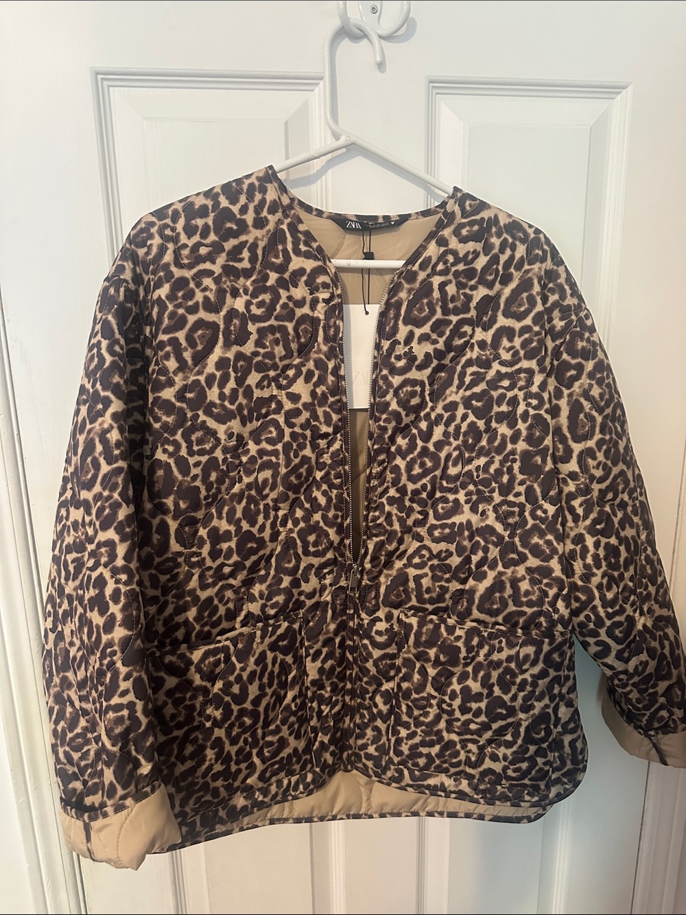 Zara oversized Leopard Print Puffer Jacket - Brown/Cream